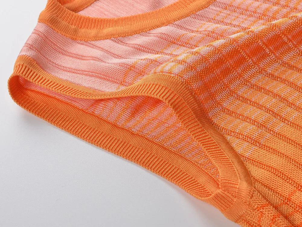 ZJYT New Summer Fashion Gradient Color Long Knitting Dresses for Women Elegant O Neck Sleeveless Vacation Dress Female Vestidos