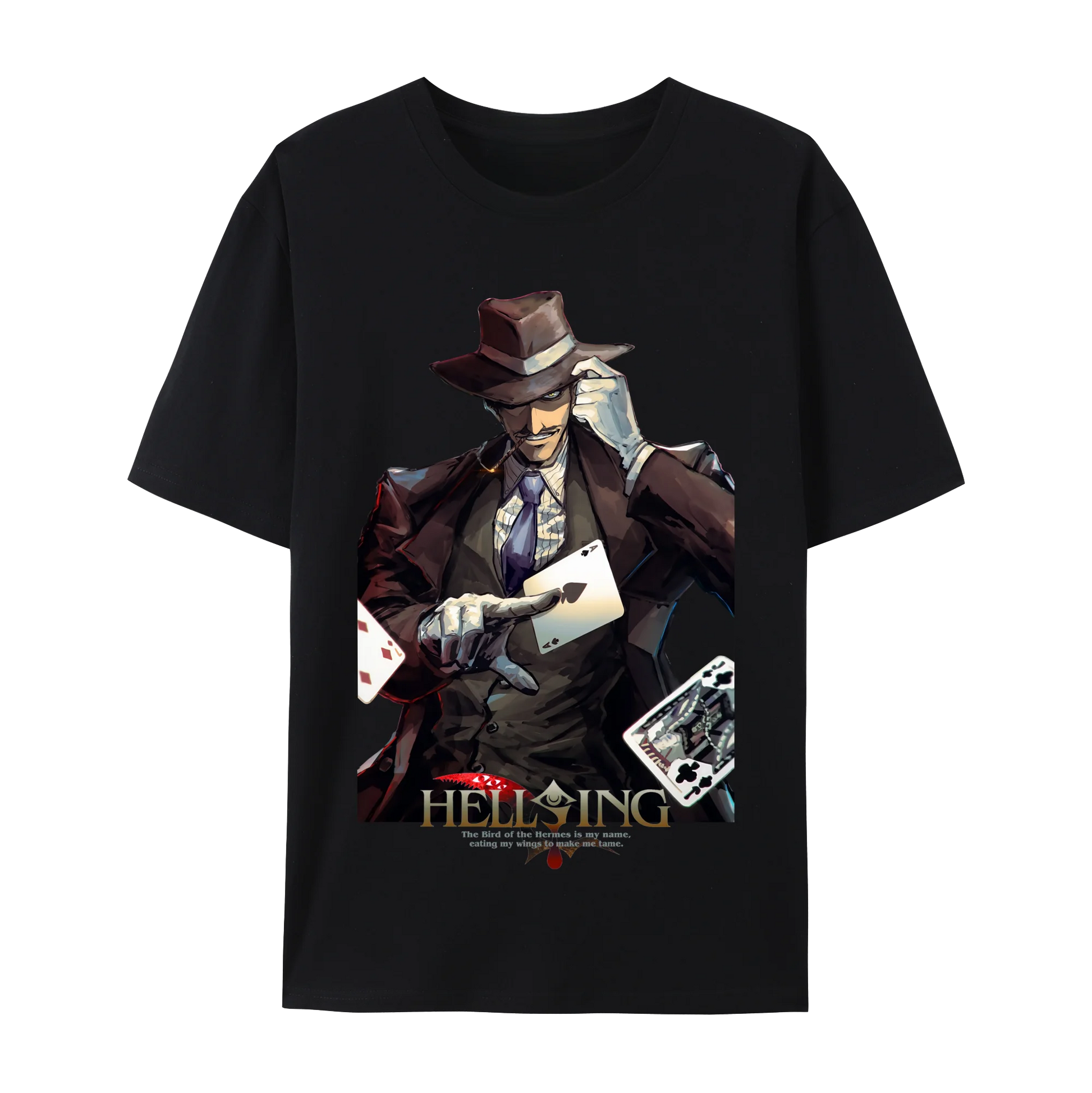 Alucard graphic cotton T-shirt featuring a character from Hellsing with a dark, stylish design.