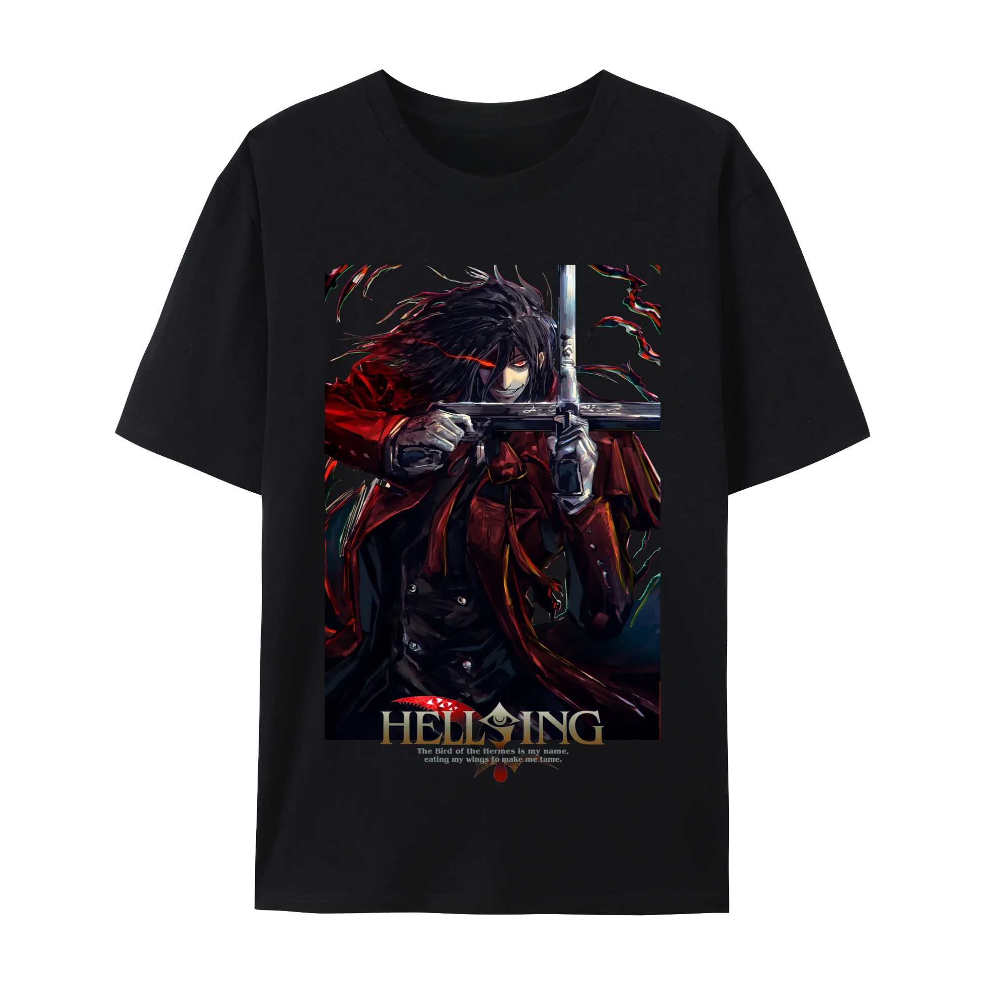 Anime and more Alucard graphic cotton t-shirt featuring striking 'Hellsing' artwork in vibrant colors.