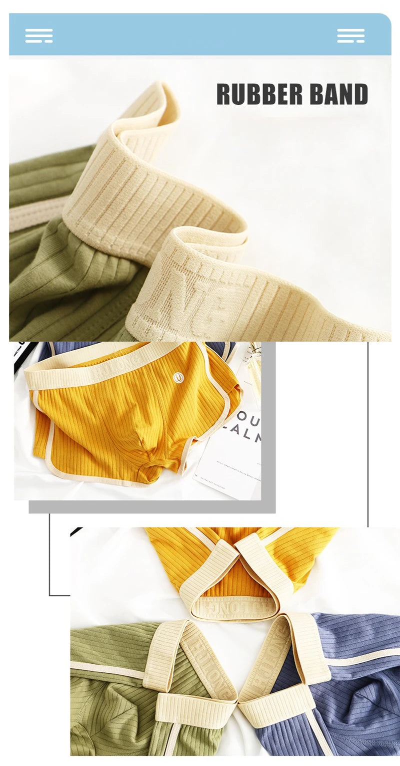 1/3PCS 100% Cotton Solid Striped Men's Boxer Sexy Breathable Mesh U Crotch Underwear High Elastic Widen Waistband Underpants