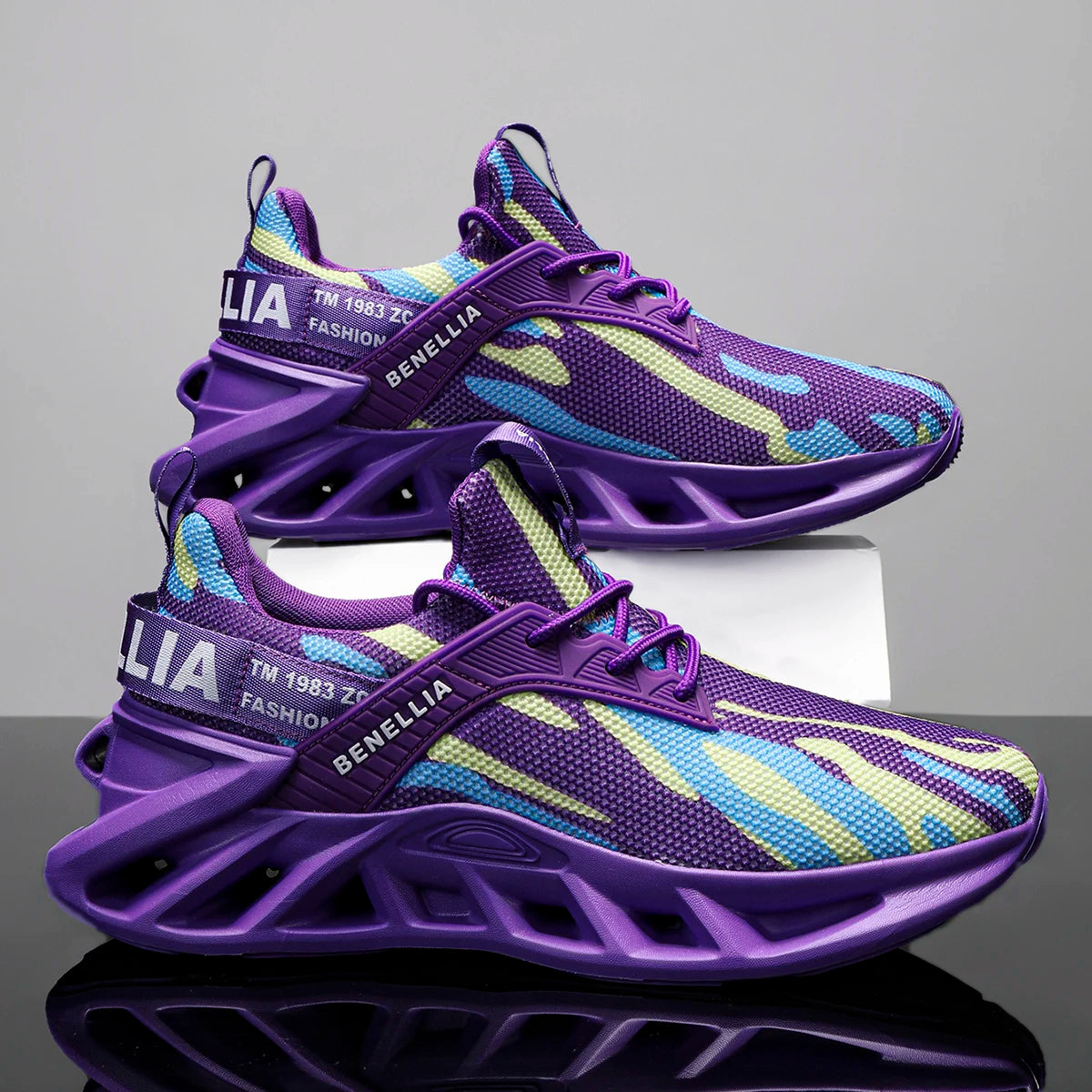 Blue anime-inspired running shoes for men and women with lace-up closure and stylish design.