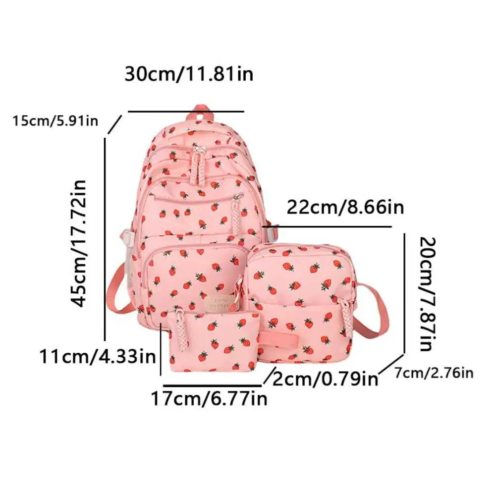 3Pcs/Set Bow Print Backpack with Crossbody Bag and Small Purse Bow Student Bookbag Simple Backpack for Elementary Middle Kids