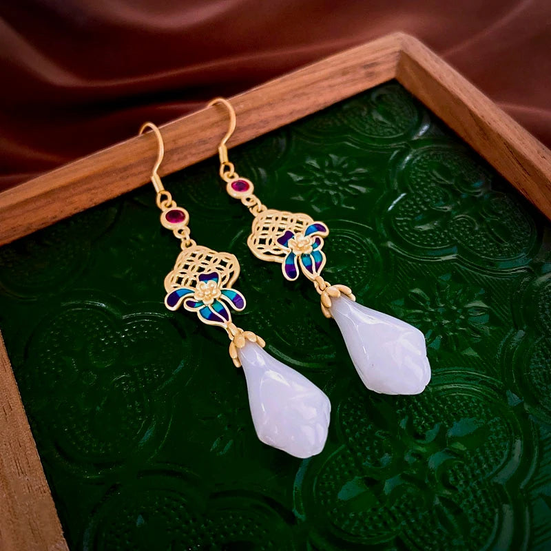 Lily Of The Valley Leaf Water Drop Resin Dangle Earrings For Women Partysu New In Earring Hook Vintage Fashion Cheongsam Jewelr