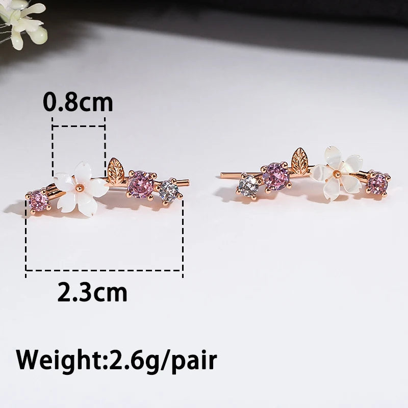 New Korean Rhinestone Leaves Stud Earrings For Girls Charm Crystal Flower Personality Party Women Banquet Jewelry Gift Brincos