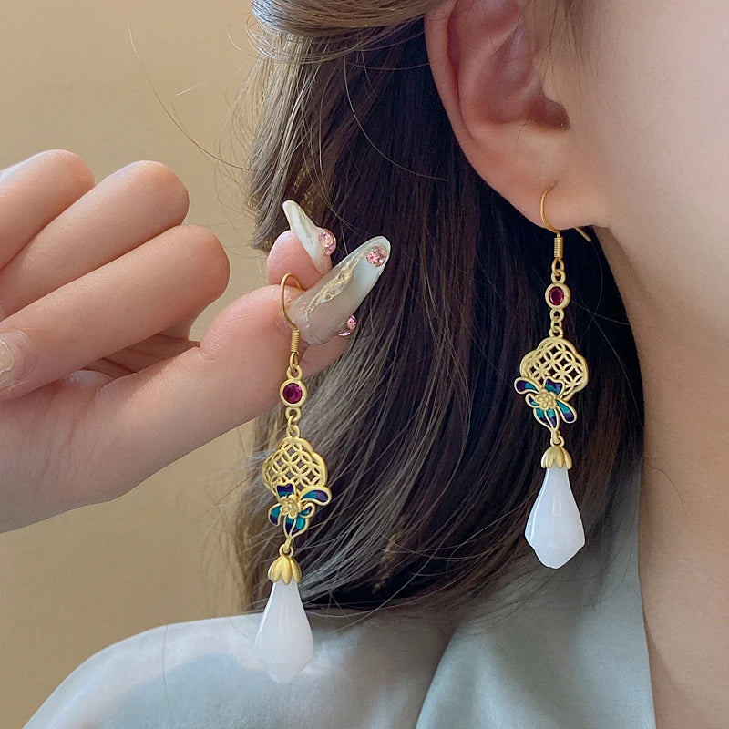 Lily Of The Valley Leaf Water Drop Resin Dangle Earrings For Women Partysu New In Earring Hook Vintage Fashion Cheongsam Jewelr