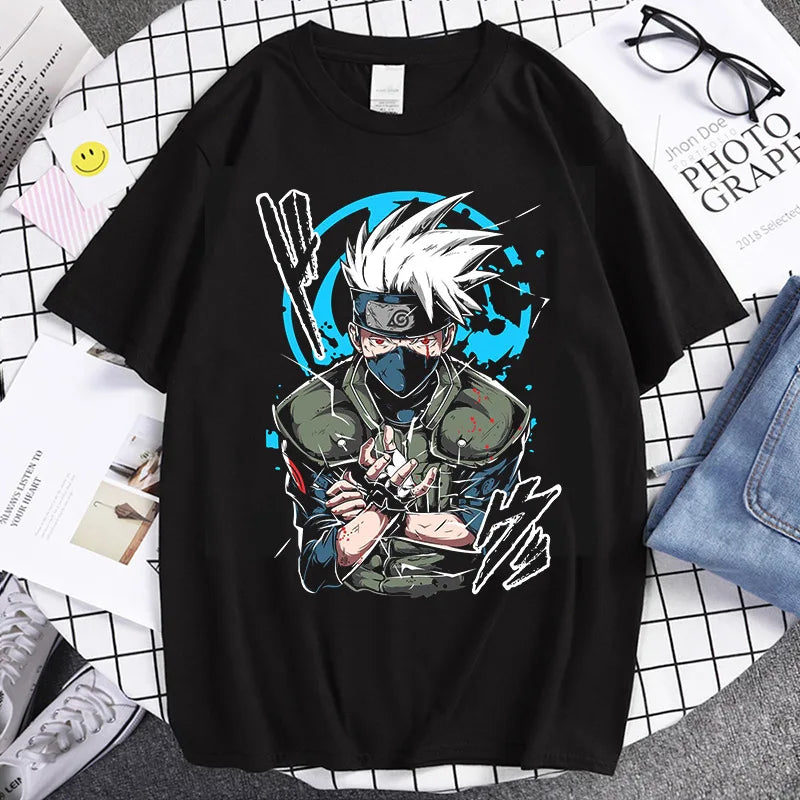 Naruto Animation Derivatives Hatake Kakashi Printed Short Sleeve T-Shirt Men's and Women's 2025 Summer Fashion Casual Cotton Top