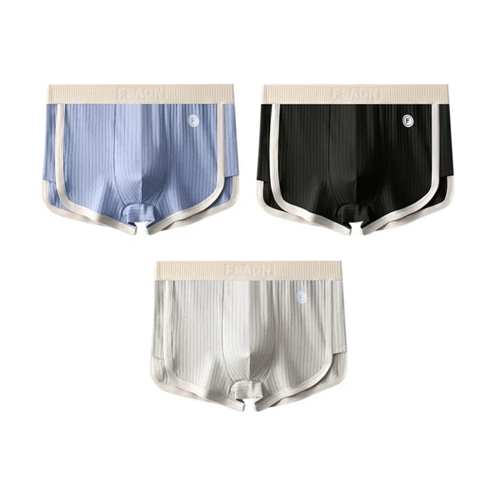 1/3PCS 100% Cotton Solid Striped Men's Boxer Sexy Breathable Mesh U Crotch Underwear High Elastic Widen Waistband Underpants