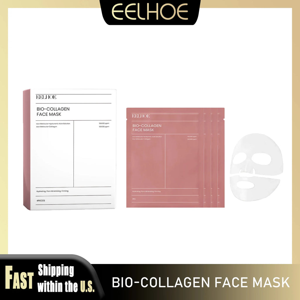 Bio-Collagen Face Mask product box and sheet masks, designed for skincare and hydration.