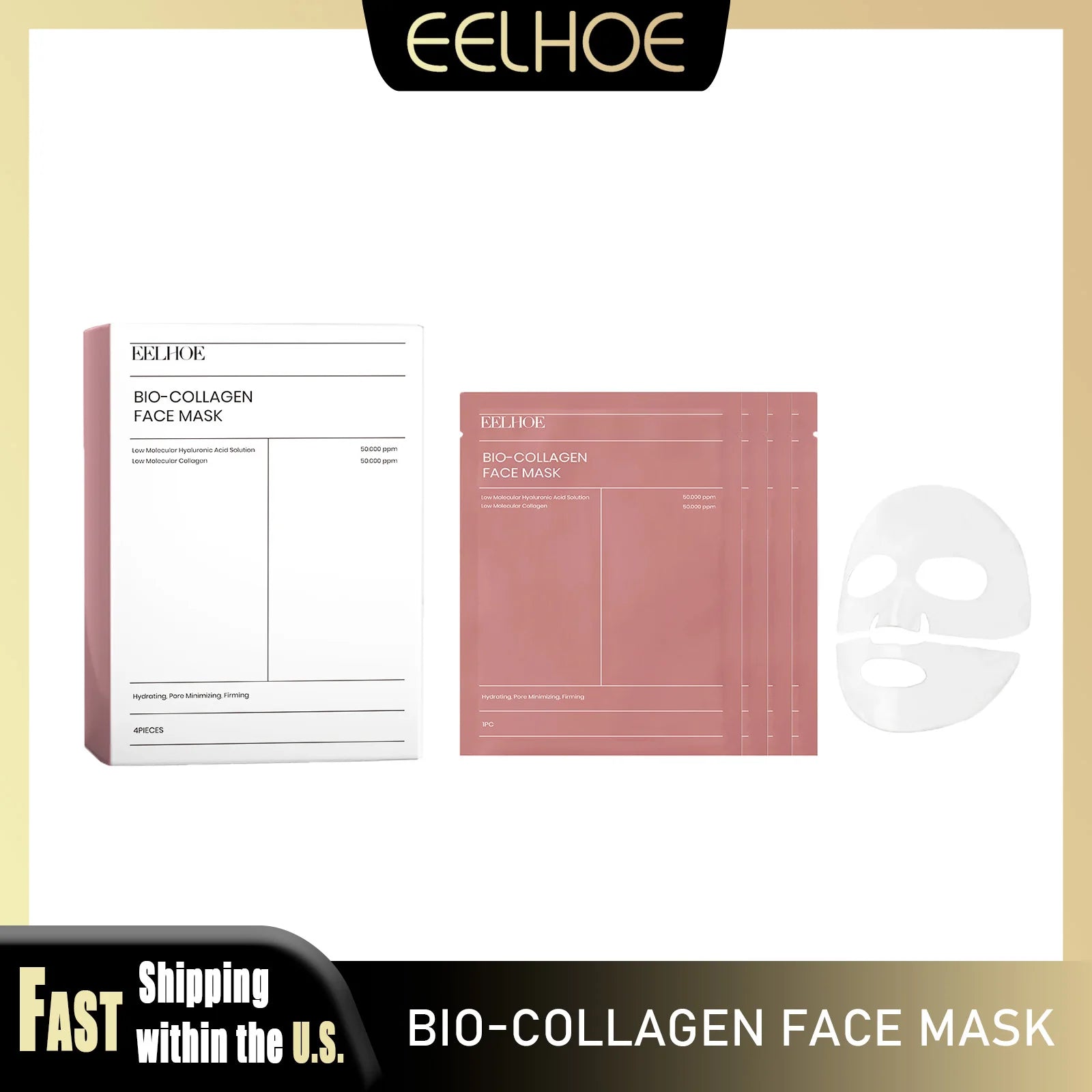 Bio-Collagen Face Mask product box and sheet masks, designed for skincare and hydration.