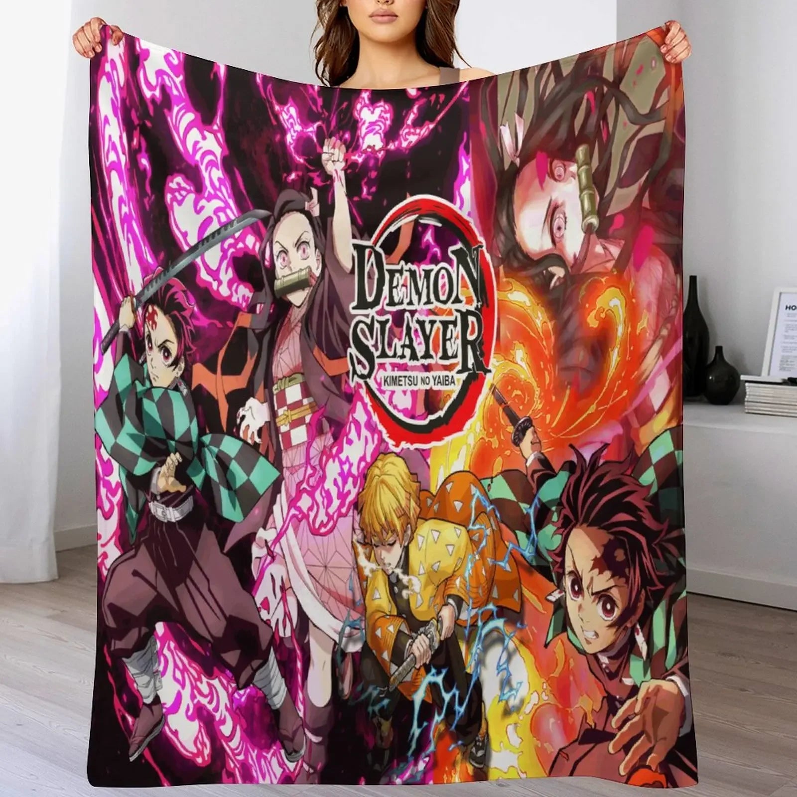 Demon Antistatic Soft Blankets & Throws Blanket Slayer Fluffy Decorative Anime Custom Fleece