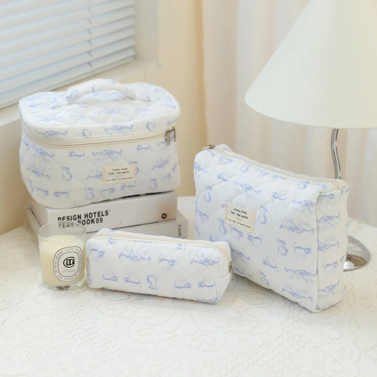 1pcs Cute Quilted Cotton Makeup Bag Women Zipper Cosmetic Organizer Cloth Handbag Box Shape Portable Toiletry Case for Girls