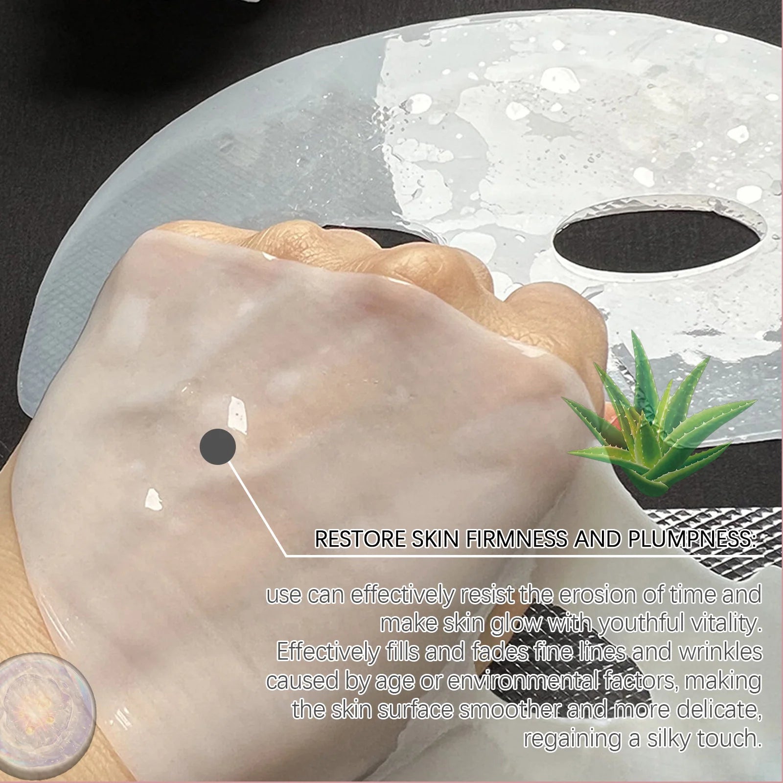Bio Collagen Face Mask pack with 4, 8, or 12 pieces for anti-aging and skin hydration, featuring a woman using a mask.