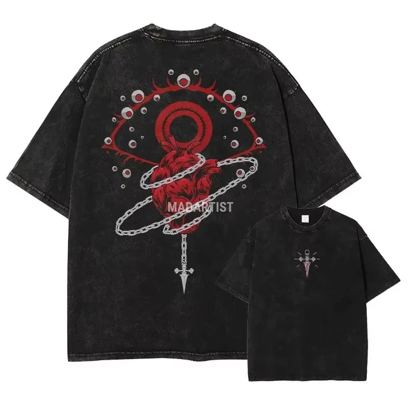 Hunter Killua Zoldyck T-shirts Vintage Washed Anime Kurapika T Shirt Oversized Streetwear Manga Gon Tops Tees Men 100% Cotton