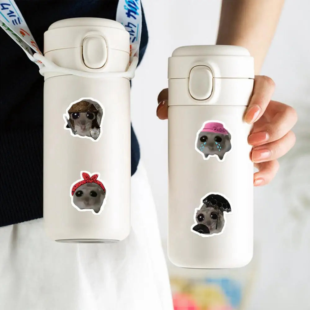 56pcs Sad Hamster Meme Decals Cute Stickers Cute Cartoon Graffiti Decals Cute Sad Hamster Sticker Decals For Laptop Water Cup