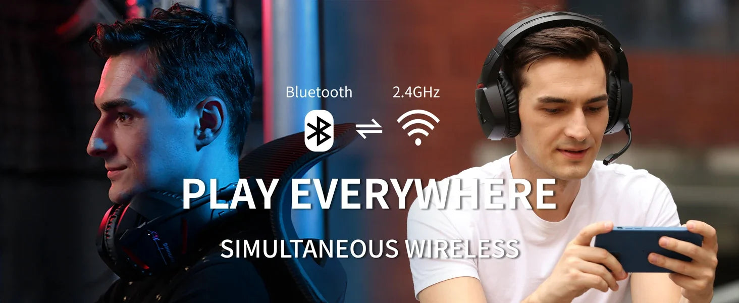 BINNUNE BW01 Wireless Gaming Headset with Mic for PC PS4 PS5 2.4G Bluetooth USB Gamer Headphones with Mic for Laptop Computer