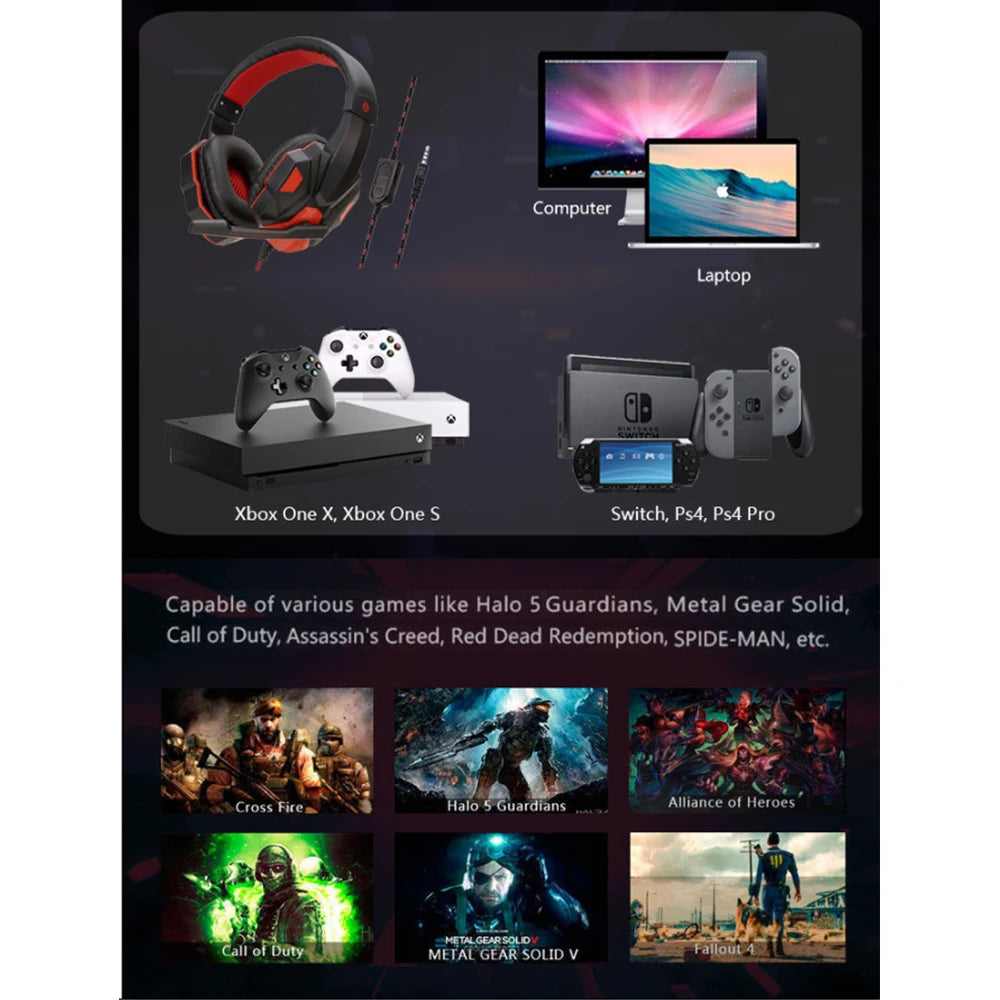 Gaming Headphones 3.5MM Wired PC Bass Stereo Gamer Headset Phone Laptop Earphone Helmet With Microphone For PS4 Xbox One Switch