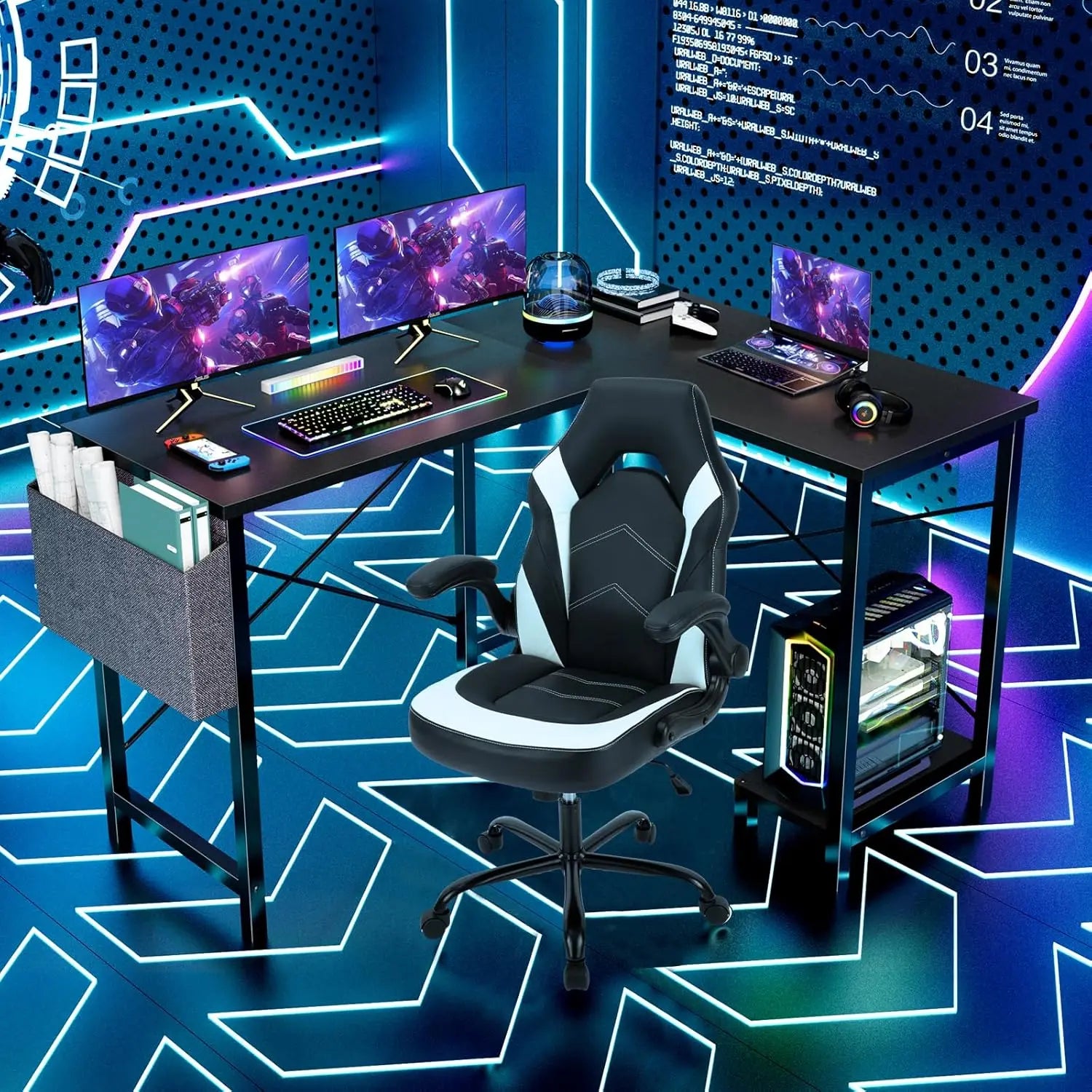 L Shaped Desk. 50-Inch Computer Desk. Corner Gaming Desk. CPU Stand. Home Office. Black.