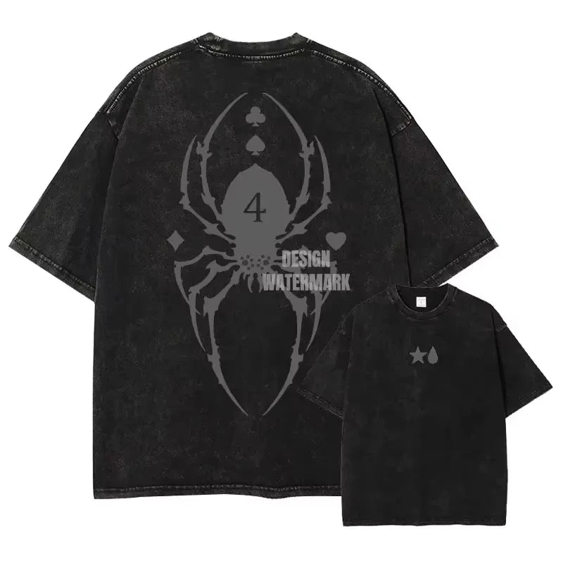 Hunter Killua Zoldyck T-shirts Vintage Washed Anime Kurapika T Shirt Oversized Streetwear Manga Gon Tops Tees Men 100% Cotton