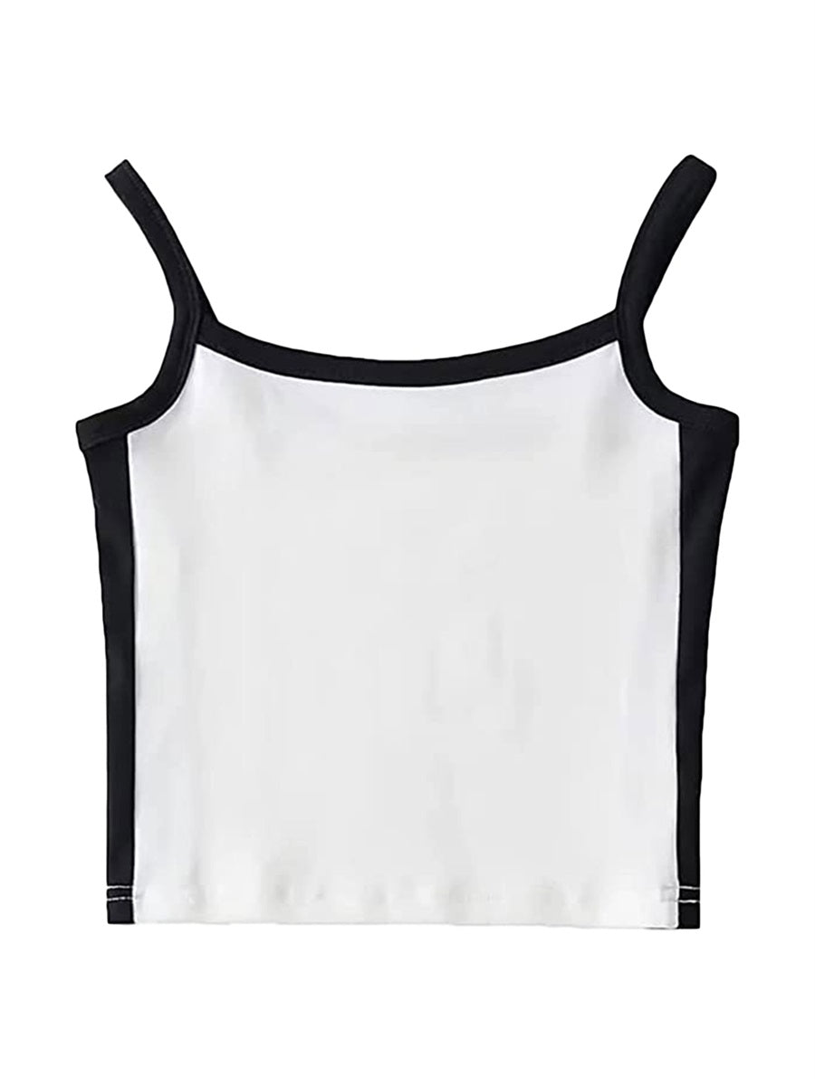 Women Crop Tops Spaghetti Strap Square Neck Contrast Color Slim Fit Camisoles For Women Summer Casual Short Tank Tops