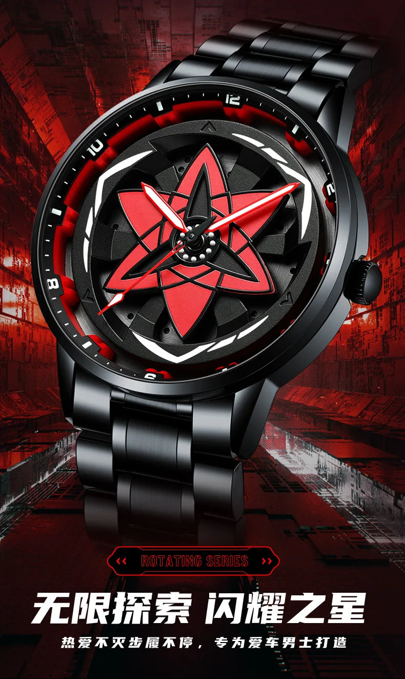 Kaleidoscope Sharingan Rotary Dial Watch 3D Japanese Anime Dial Quartz Men's Watch Top Brand Luxury Waterproof Fashion Men Watch