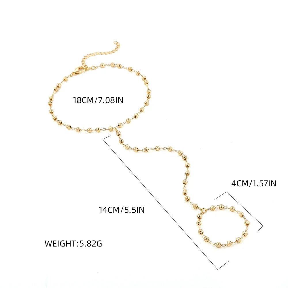Dainty Hand Chain Bracelet Ring Gold Plated Handmade Link Chains Connecting Harness Bracelets Hand Jewelry for Women Trendy Gift