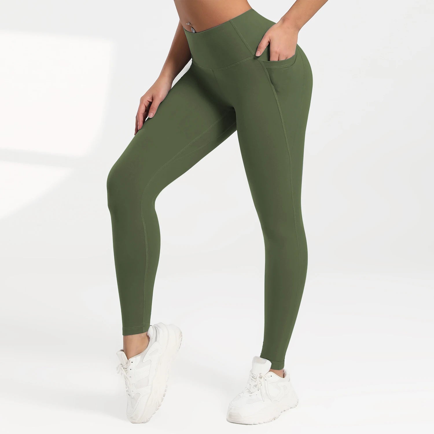 Pockets Gym Yoga Leggings Women Pure Color Casual Outdoors High Waist Skinny Leggings Of Women Running Pants