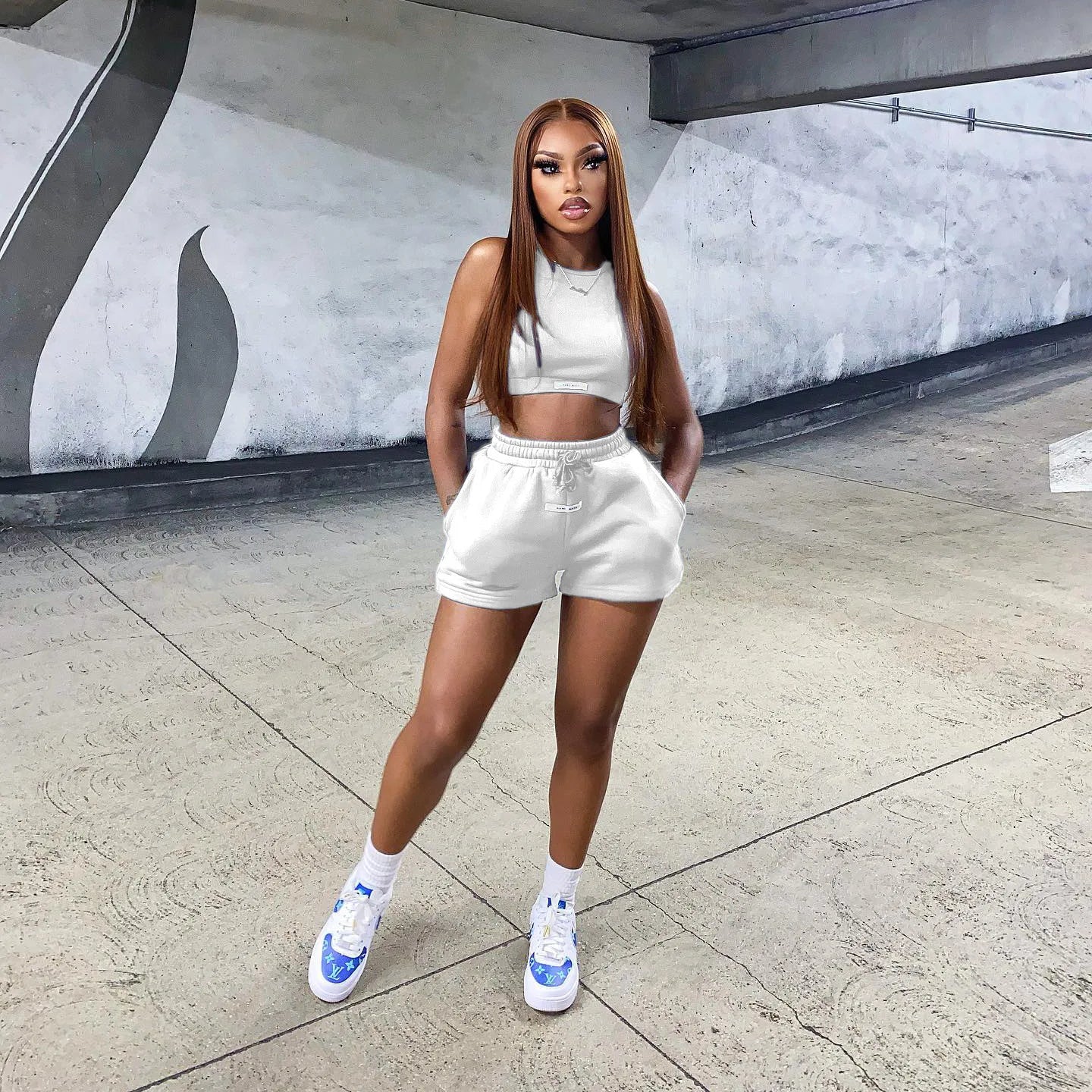 2023 Streetwear Knit 2 Two Piece Dress Sets Skirts Crop Tops Mini Skirt Matching Orange Drawstring Black Skirts Dress Suits