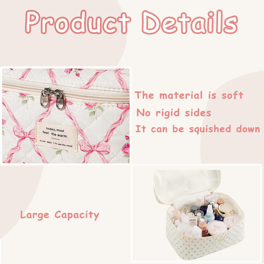 1pcs Cute Quilted Cotton Makeup Bag Women Zipper Cosmetic Organizer Cloth Handbag Box Shape Portable Toiletry Case for Girls