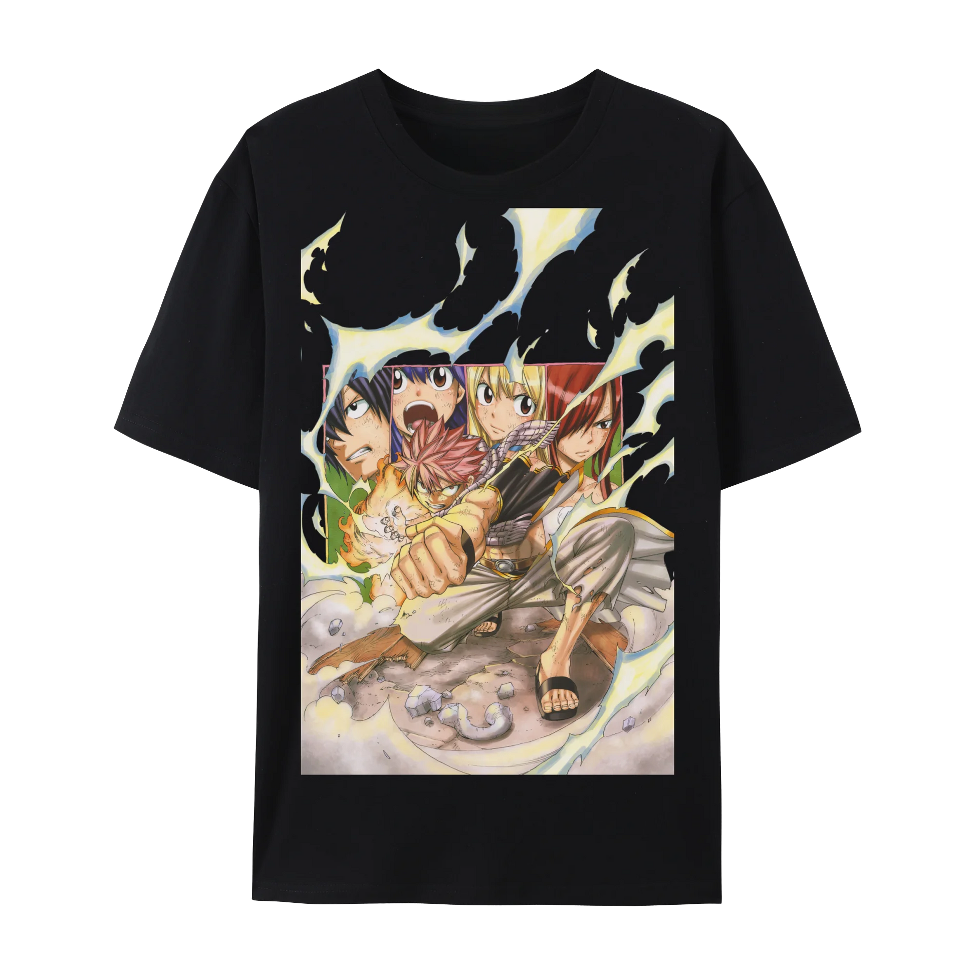 Fairy Anime Tail Natsu Dragneel & FT Member Graphic Cotton T-Shirt, Japanese Anime Unisex Short Sleeve Crewneck Shirt,