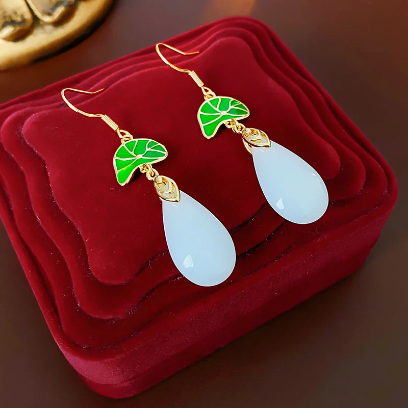Lily Of The Valley Leaf Water Drop Resin Dangle Earrings For Women Partysu New In Earring Hook Vintage Fashion Cheongsam Jewelr