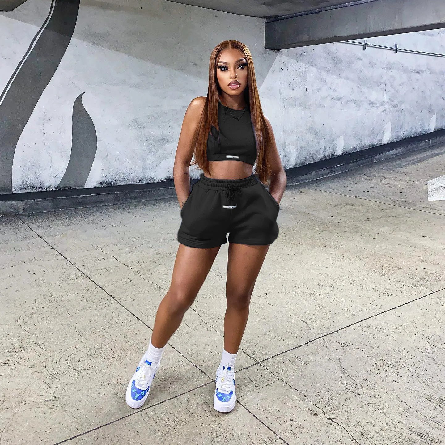 2023 Streetwear Knit 2 Two Piece Dress Sets Skirts Crop Tops Mini Skirt Matching Orange Drawstring Black Skirts Dress Suits