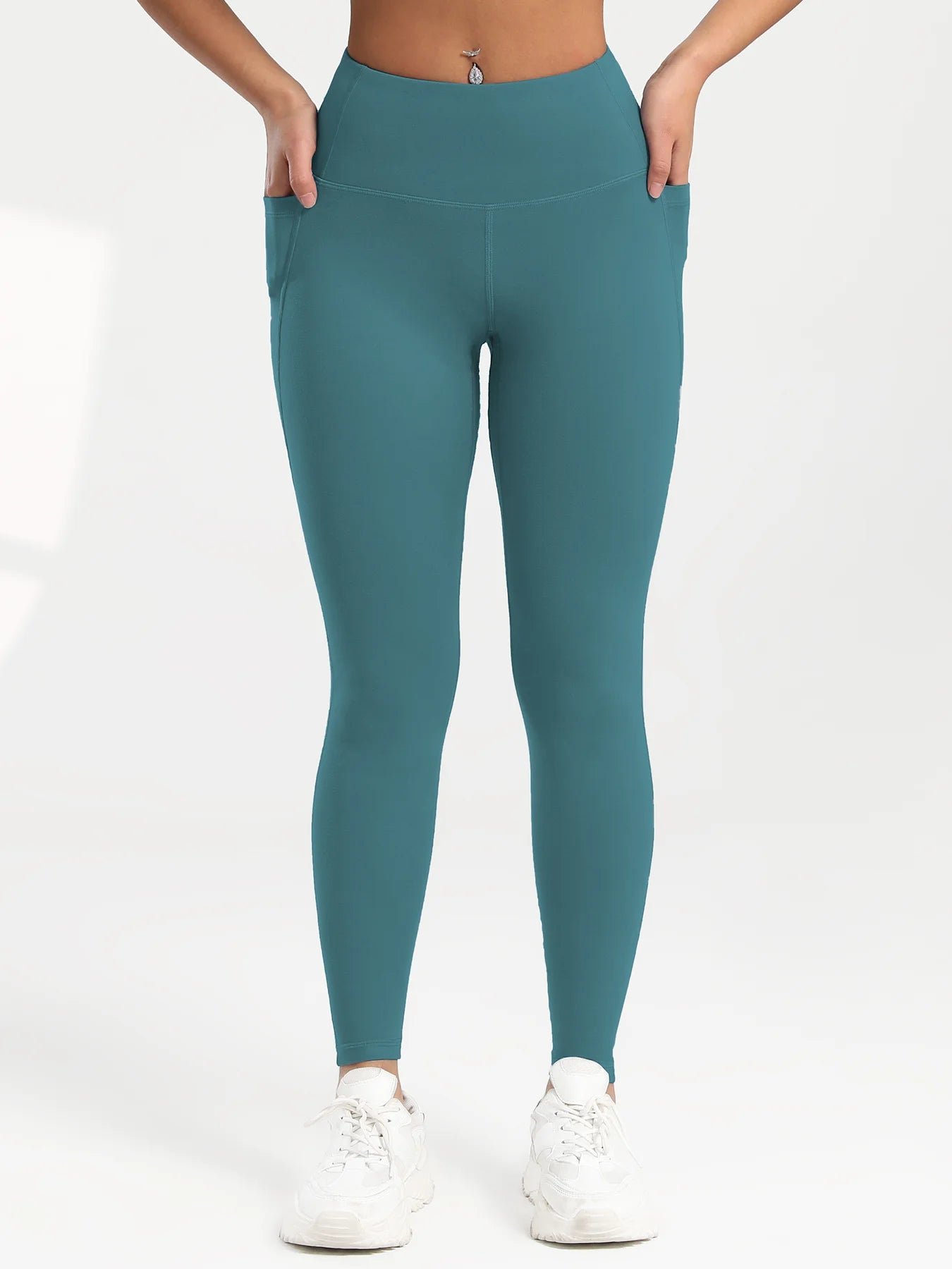 Pockets Gym Yoga Leggings Women Pure Color Casual Outdoors High Waist Skinny Leggings Of Women Running Pants