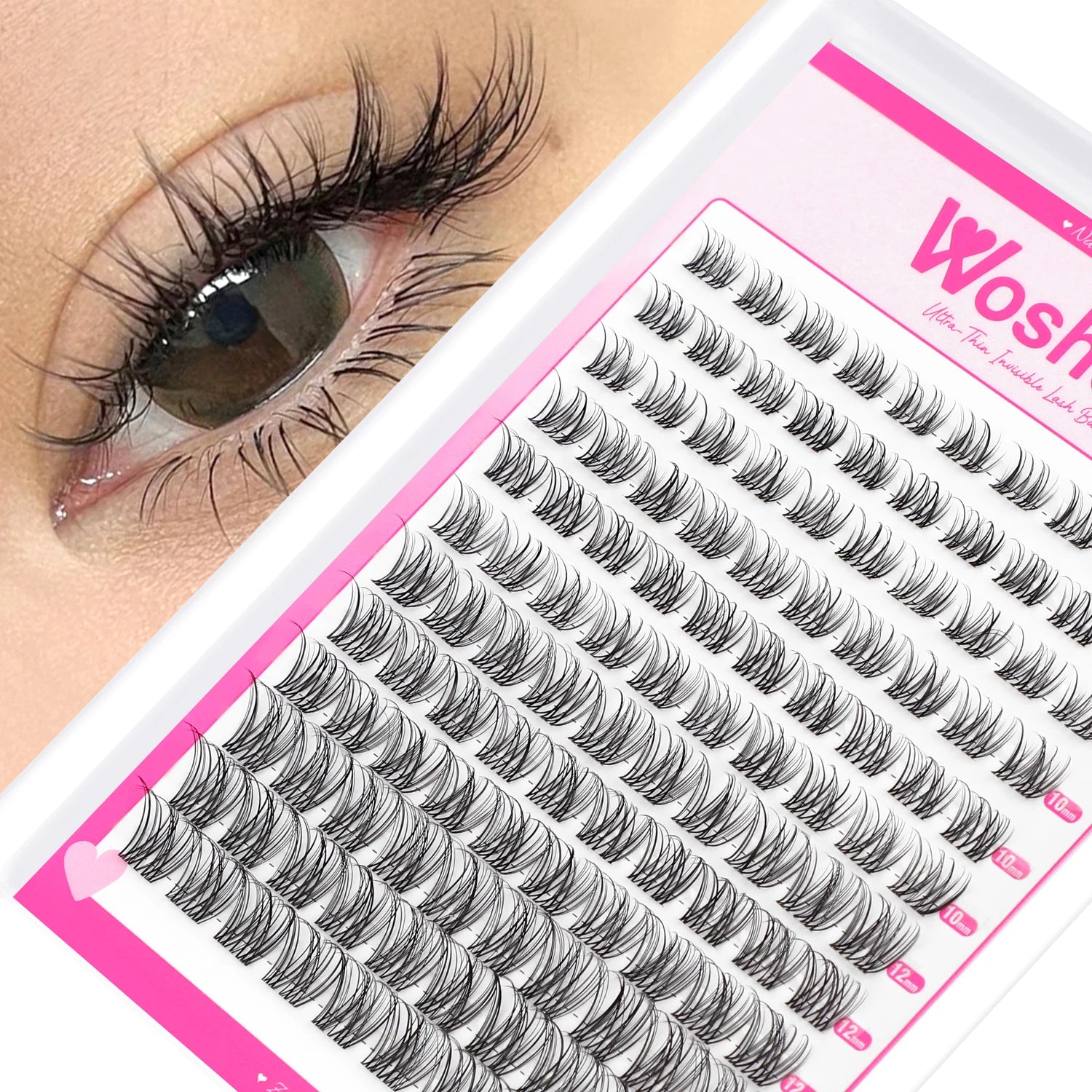 WOSHEER Lash Clusters Kit Wispy Natural Cluster Eyelash Extension Kit DIY Lash Extension Kit 8-14MM Eyelash Clusters  Individual