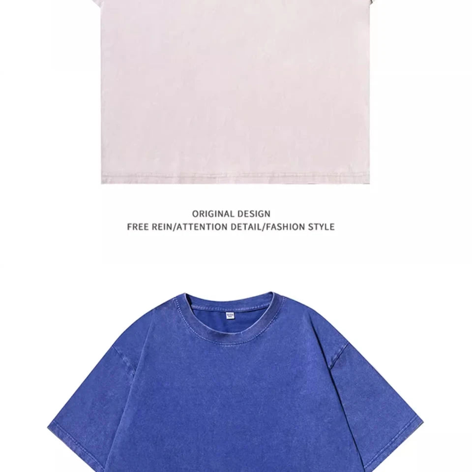 300g Heavy Men Washed Vintage Oversized T-Shirt Street Hip Hop Punk Tee women Harajuku Casual Cotton Short Sleeve Acid Wash Top