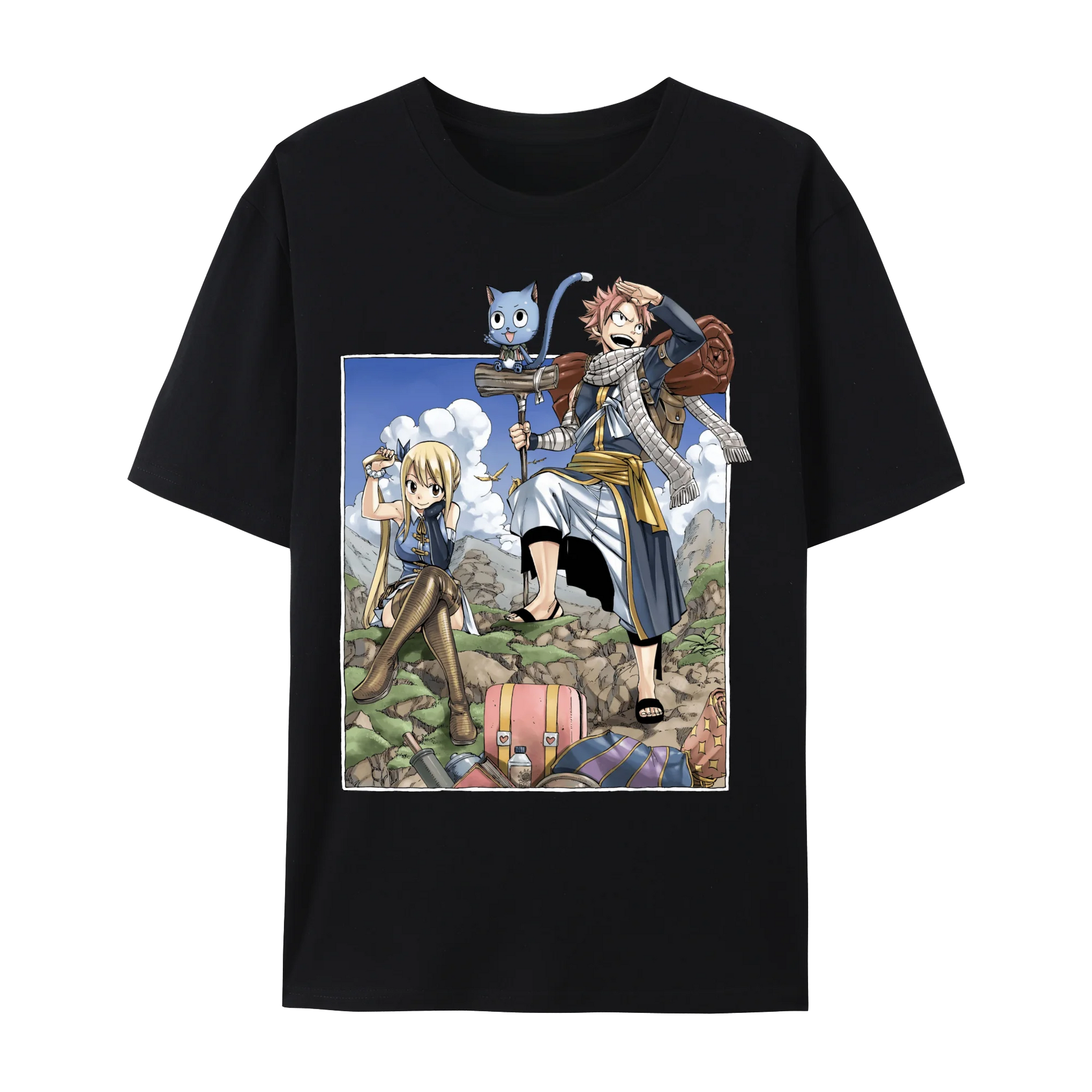 Fairy Anime Tail Natsu Dragneel & FT Member Graphic Cotton T-Shirt, Japanese Anime Unisex Short Sleeve Crewneck Shirt,