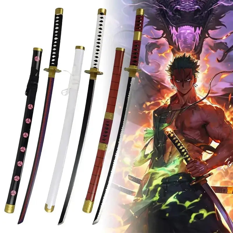 104cm Zoro Katana Sandai Kitetsu Sword Blade Anime Cosplay Prop Ninja Knife Real Full Size Japanese Katana Samurai Sabre Kid Toy
