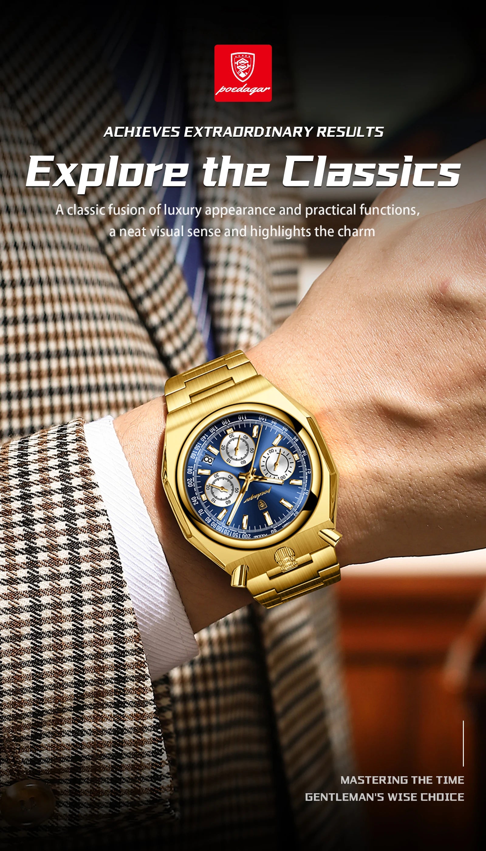 POEDAGAR Top Luxury Man Wristwatch Fashion Luminous Date Stainless Steel Men Watch Chronograph High Quality Men's Quartz Watches