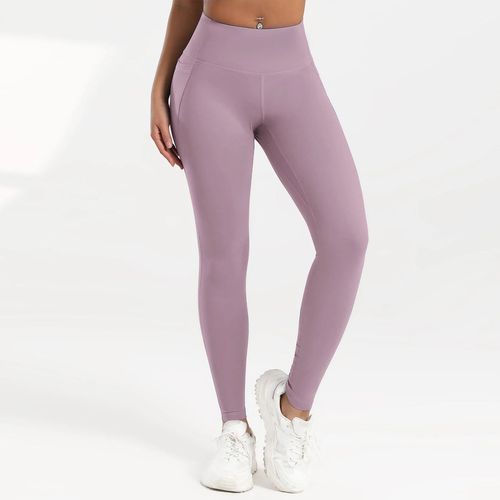 Pockets Gym Yoga Leggings Women Pure Color Casual Outdoors High Waist Skinny Leggings Of Women Running Pants