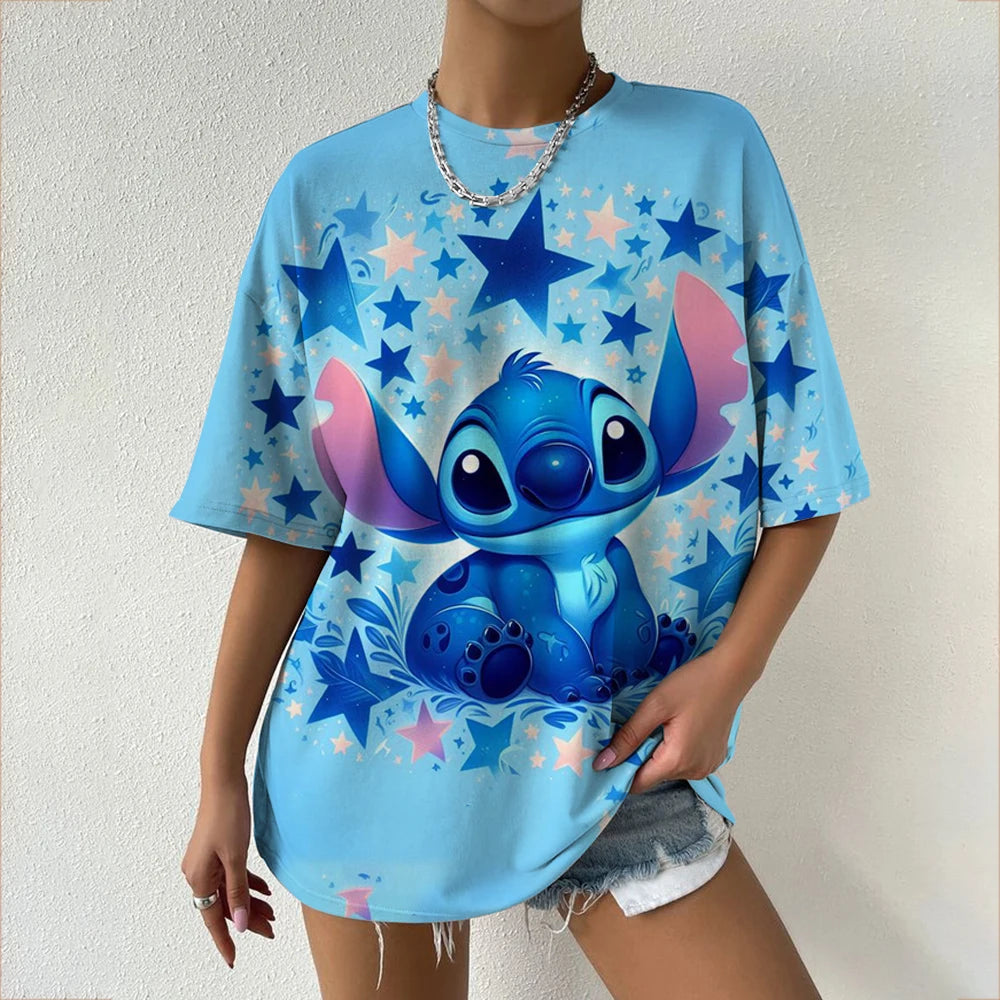 Women's T-Shirts For Women Disney Stitch print Tees Casual Street Femalewear Summer Oversized T-Shirt Fashion Lady Y2k Clothing