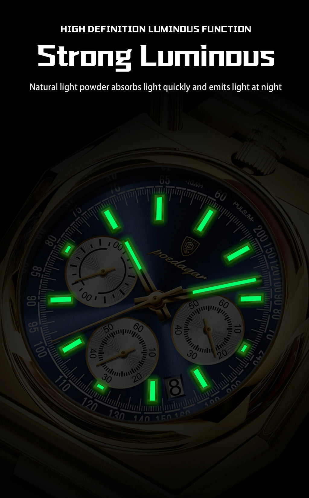 POEDAGAR Top Luxury Man Wristwatch Fashion Luminous Date Stainless Steel Men Watch Chronograph High Quality Men's Quartz Watches