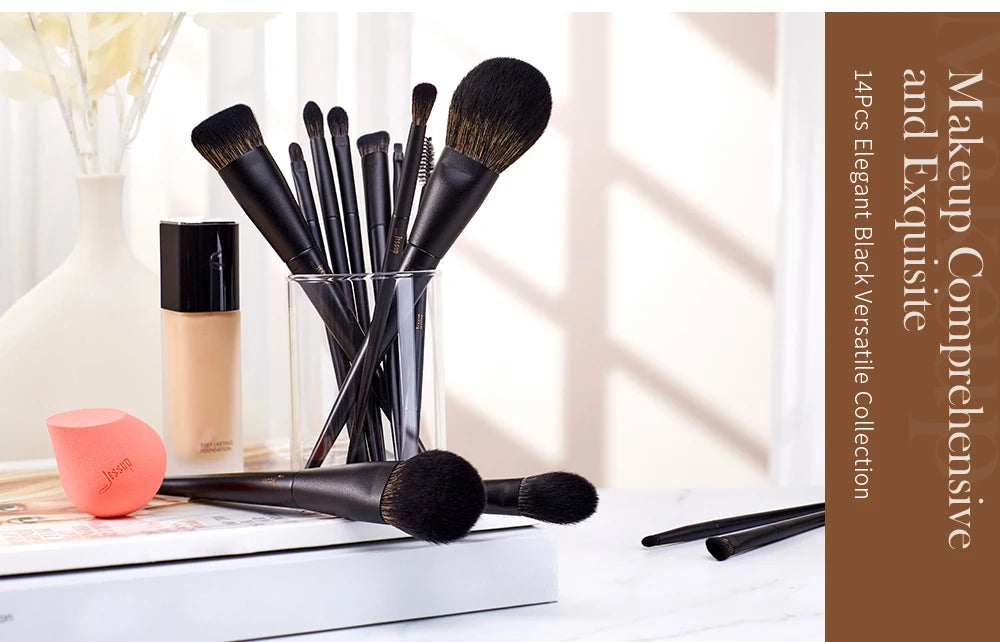 Jessup Makeup Brushes 14pcs, Makeup Brushes set Contour Foundation Powder Eyeshadow Highlight Blending Concealer Liner T336
