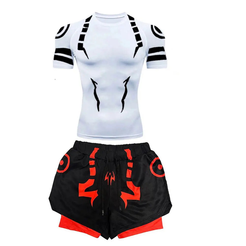 Anime Jujutsu Kaisen Compression Set Fitness Suit for Men Quick Dry 3D Compression Shirt+Gym Shorts Running Workout Sportswear