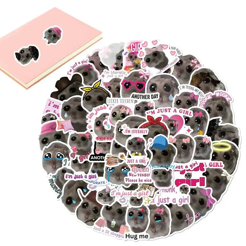 56pcs Sad Hamster Meme Decals Cute Stickers Cute Cartoon Graffiti Decals Cute Sad Hamster Sticker Decals For Laptop Water Cup