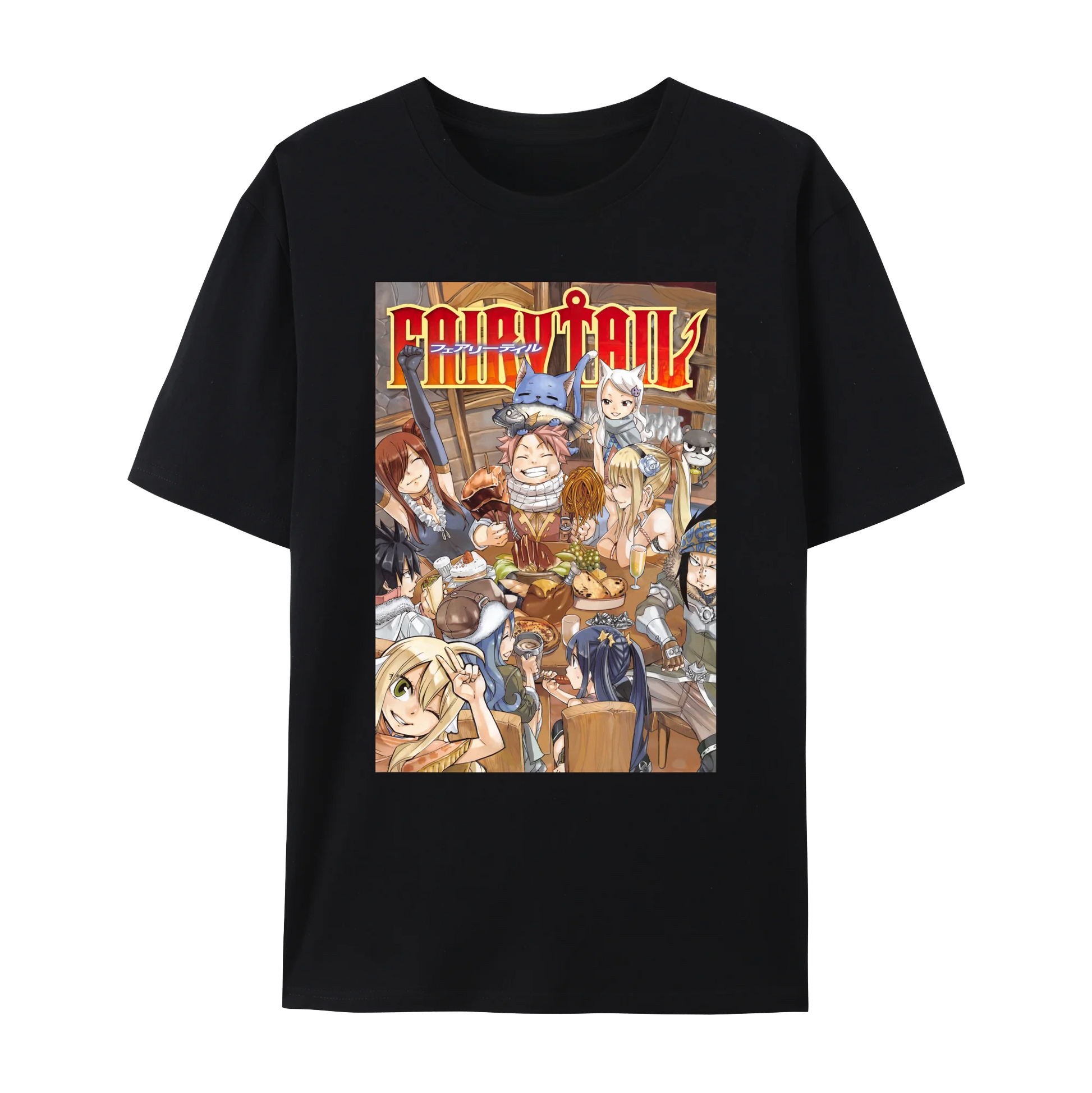 Fairy Anime Tail Natsu Dragneel & FT Member Graphic Cotton T-Shirt, Japanese Anime Unisex Short Sleeve Crewneck Shirt,