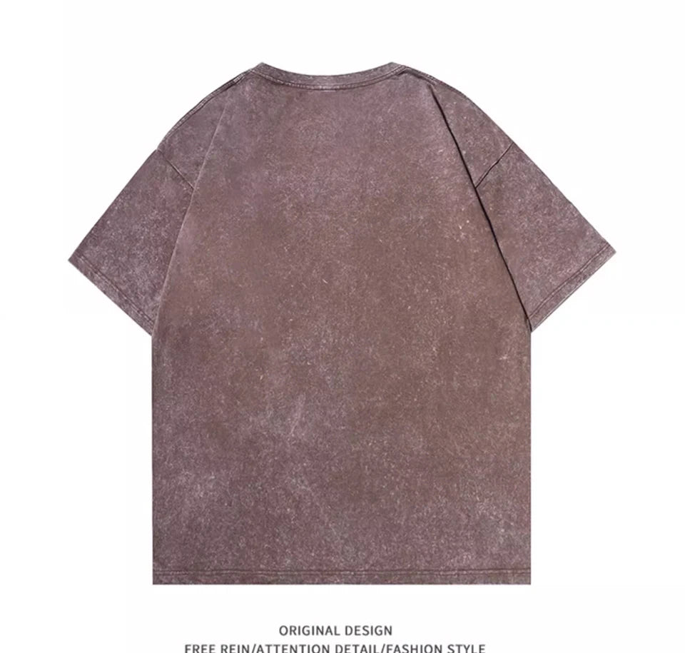 300g Heavy Men Washed Vintage Oversized T-Shirt Street Hip Hop Punk Tee women Harajuku Casual Cotton Short Sleeve Acid Wash Top