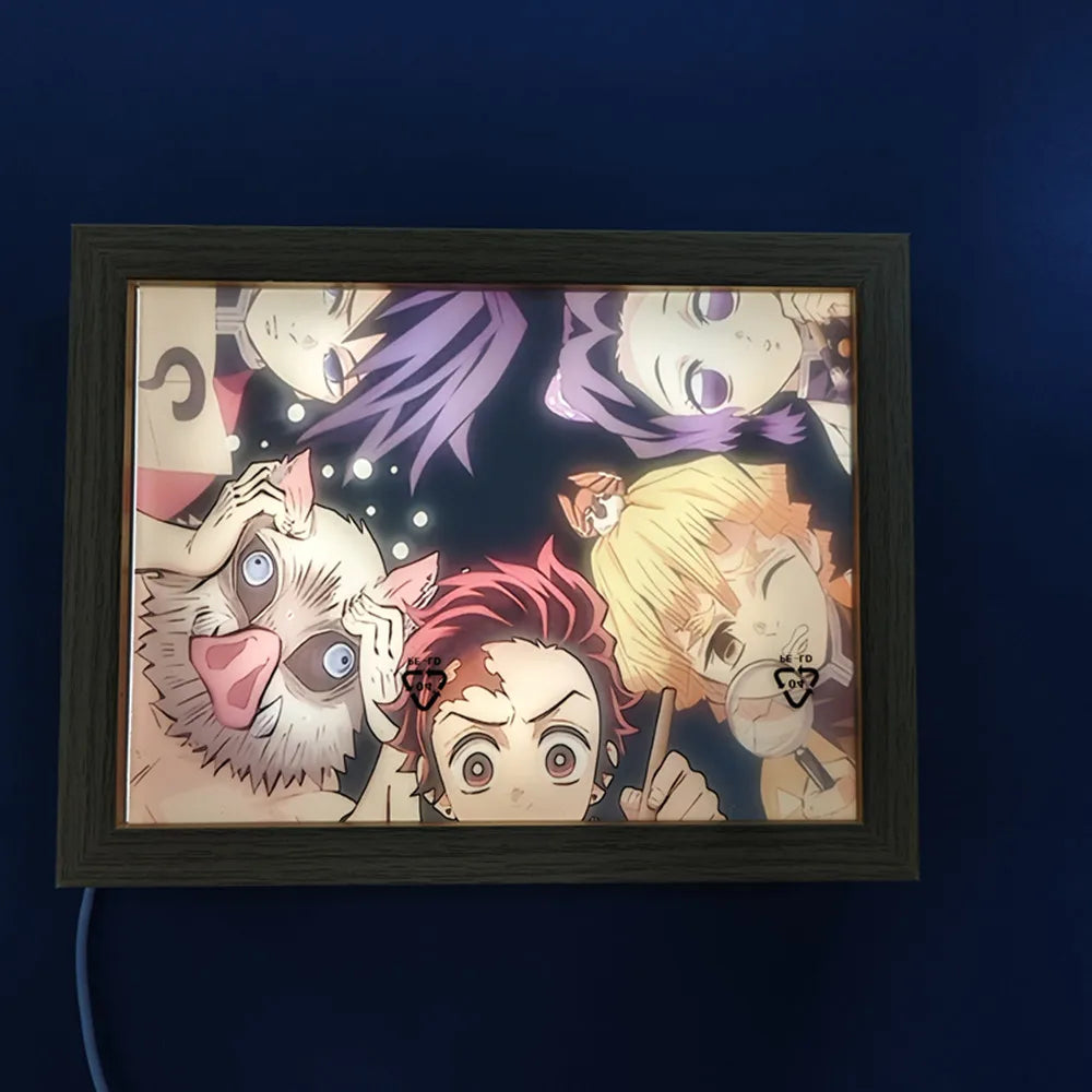 Anime Figure Light Painting Photo Frame Demons Slayer Kimetsu No Yaiba Tanjirou Action Led Lamps Bedroom Decor Chirstmas Gifts