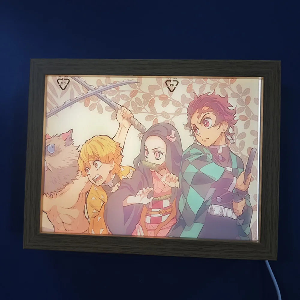 Anime Figure Light Painting Photo Frame Demons Slayer Kimetsu No Yaiba Tanjirou Action Led Lamps Bedroom Decor Chirstmas Gifts