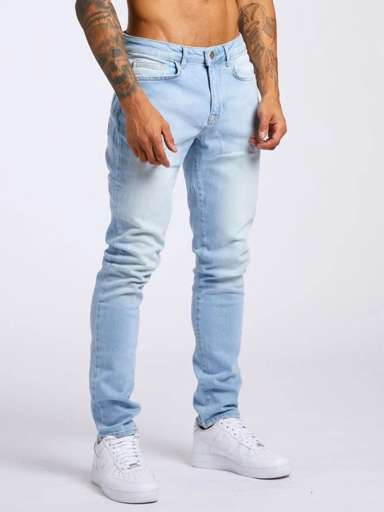 Mens Jeans Elastic Skinny Solid Color Stretch Pencil Pants Slim Fit Denim Jeans Jogging Streetwear Cowboy Casual Trousers Blck