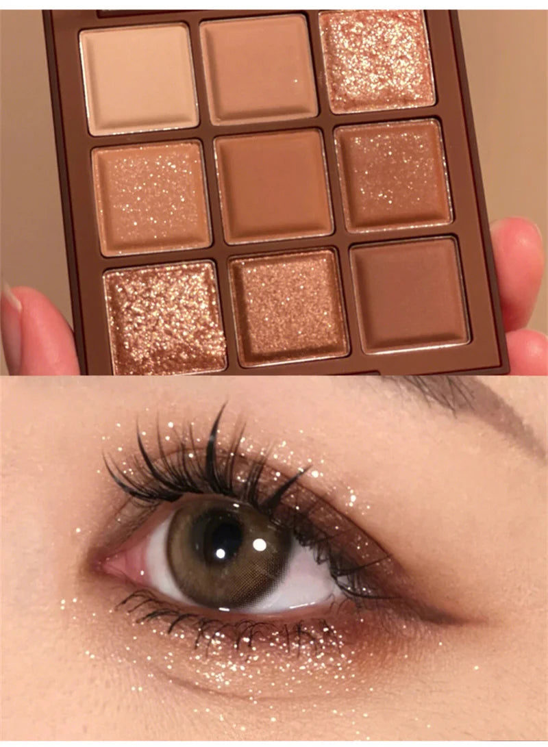 9 Colors Chocolate Eye Shadow Palette Pearly Matte Earth Color Eyeshadow Pallete Shiny Sequins Eye Pigments Lasting Makeup