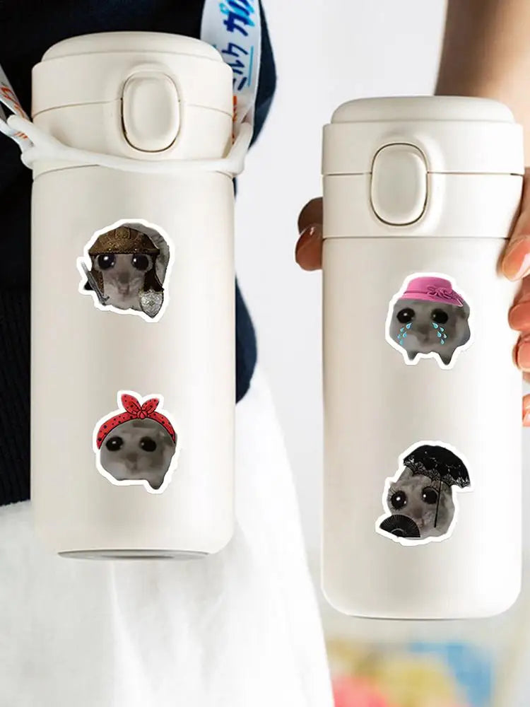 56pcs Sad Hamster Meme Decals Cute Stickers Cute Cartoon Graffiti Decals Cute Sad Hamster Sticker Decals For Laptop Water Cup